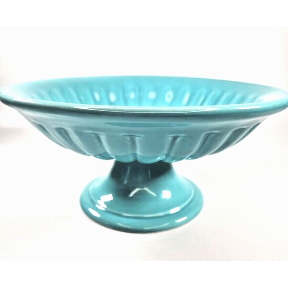 Maioliche Jessica Pedastal Serving Bowl Turquoise Italy - Picture 1 of 6